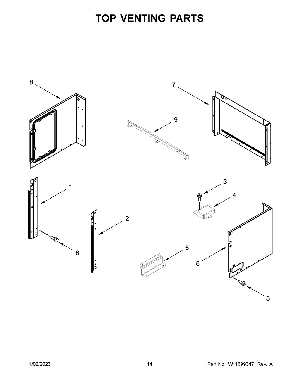 Top Venting Parts Diagram and Parts List for JMW2430LM03  Jenn-Air Microwave Oven Combo