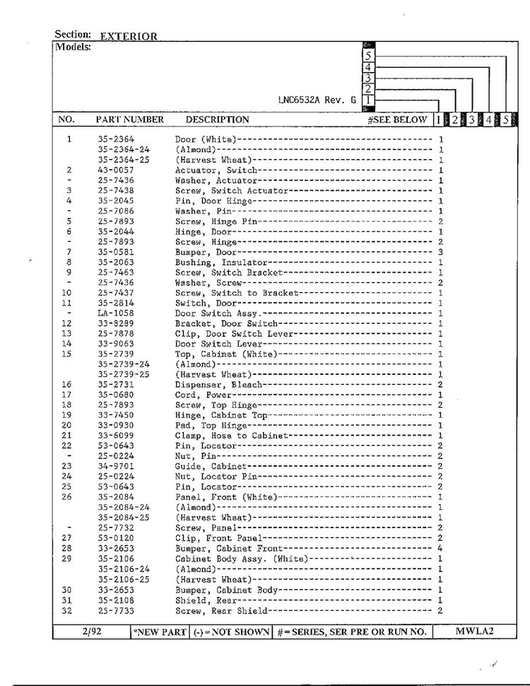 Exterior Page 2 Diagram and Parts List for 6532A REV G Norge Washer