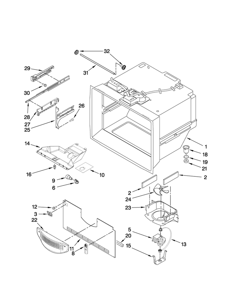 Freezer Liner Parts Diagram and Parts List for AFD2535FES5  Amana Refrigerator