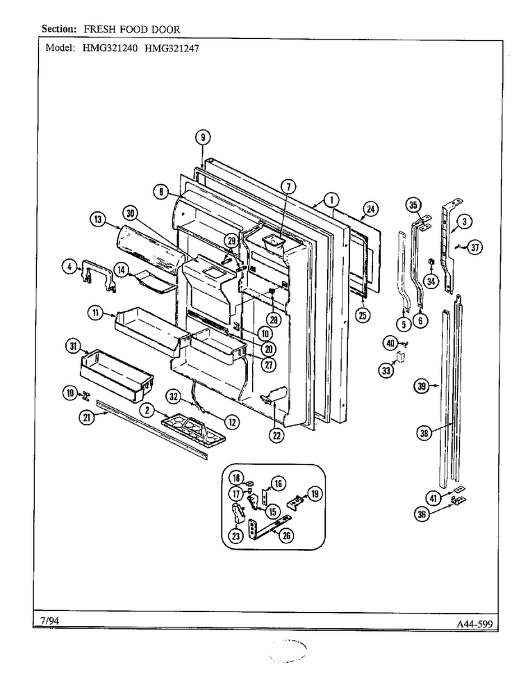 Fresh Food Door Diagram and Parts List for 321240  Admiral Refrigerator