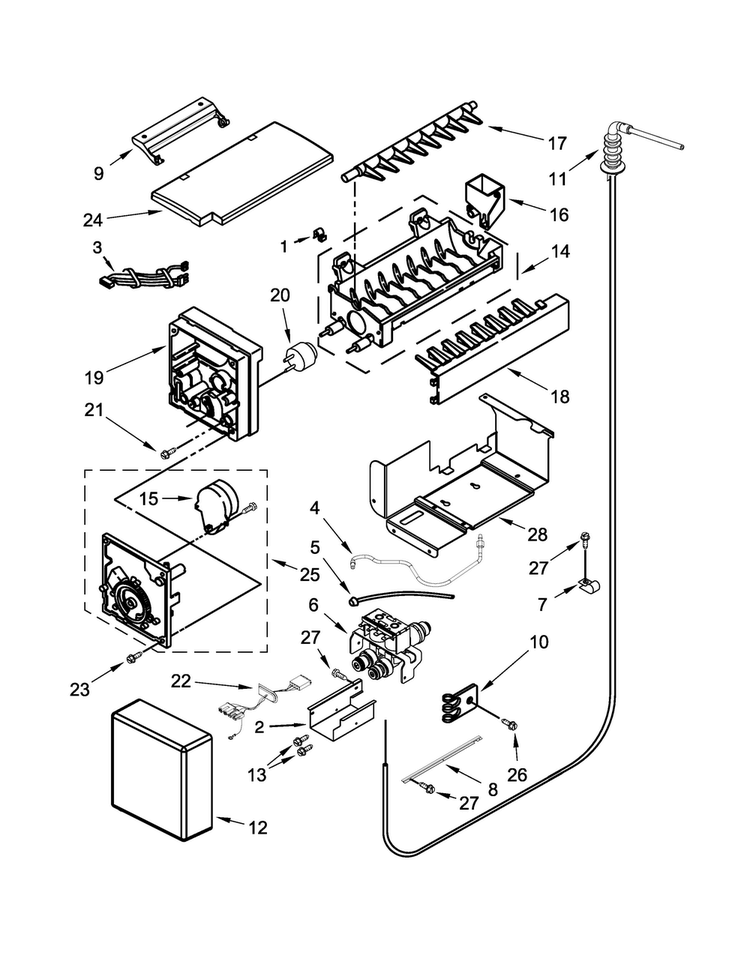 Icemaker Parts Diagram and Parts List for JS48SEDUDW20  Jenn-Air Refrigerator