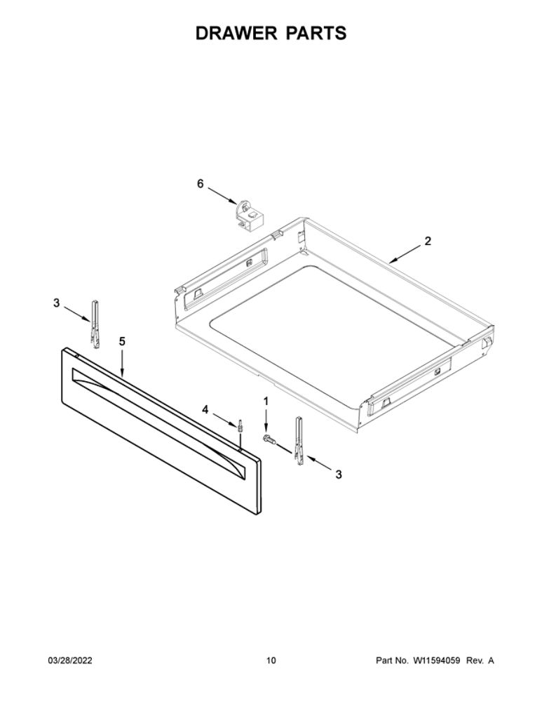 Drawer Parts Diagram and Parts List for YACR4503SFW8  Amana Range