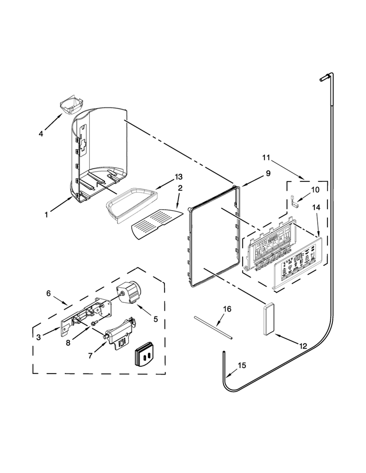 Dispenser Parts Diagram and Parts List for JSC23C9EEM00  Jenn-Air Refrigerator
