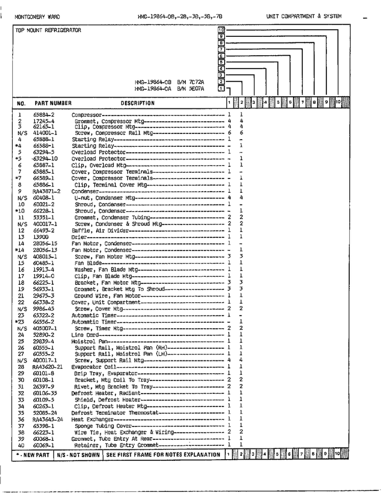 Unit Compartment And System Page 2 Diagram and Parts List for 19864A  Admiral Refrigerator