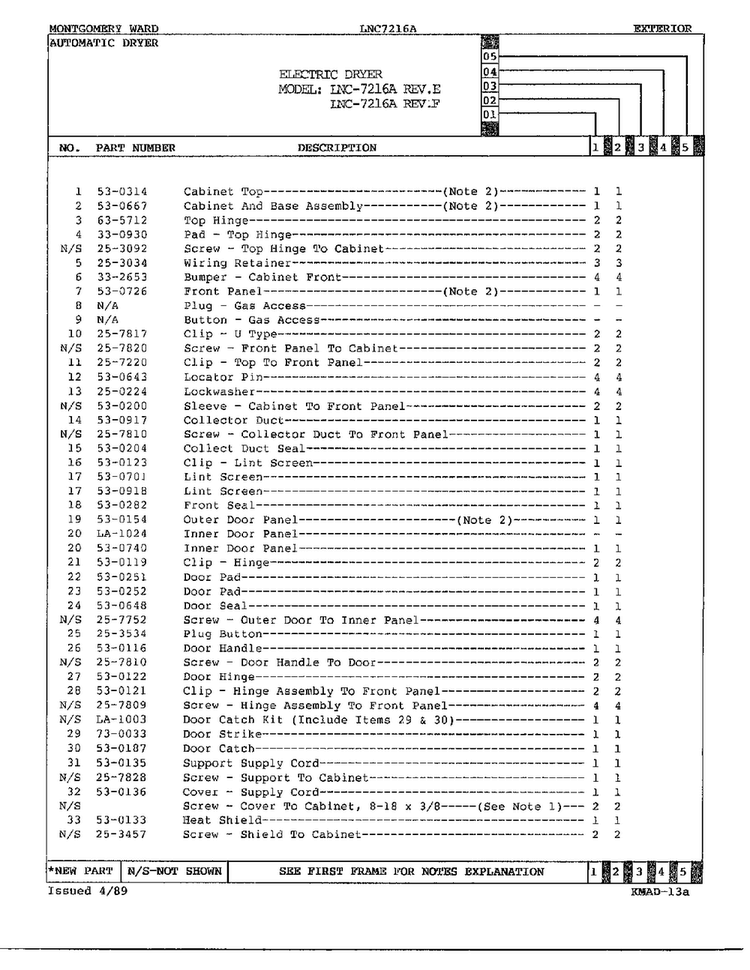 Exterior Page 2 Diagram and Parts List for 7216A REV E Norge Dryer