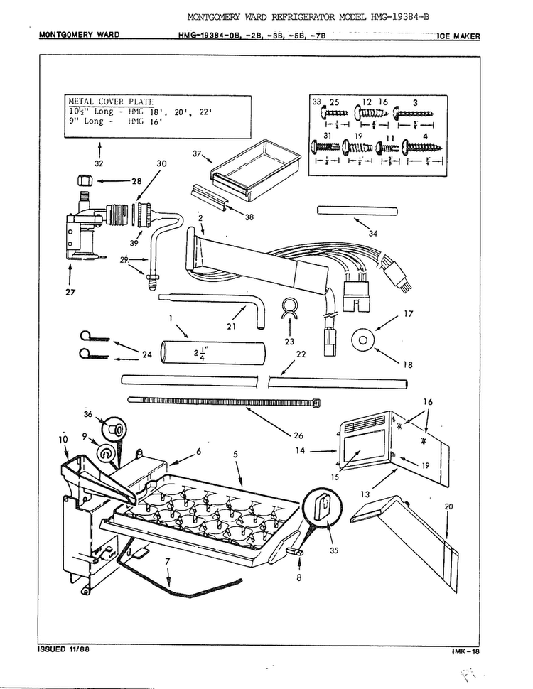 Ice Maker Diagram and Parts List for 19384B  Admiral Refrigerator