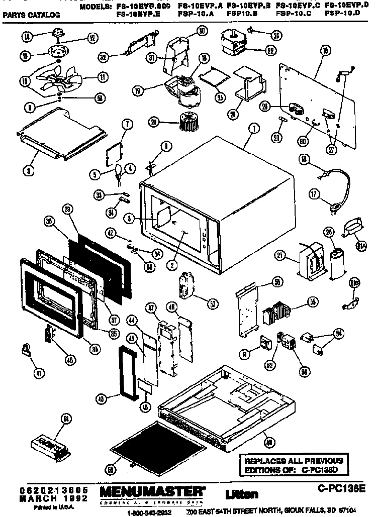 Replacement Parts Diagram and Parts List for FS-10EVP000  Amana Microwave