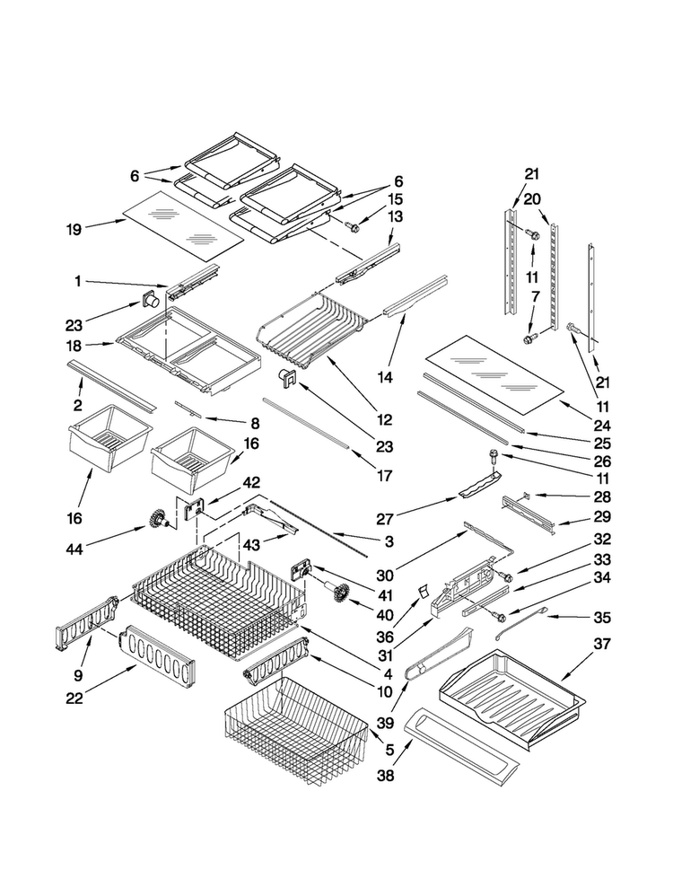 Shelf Parts Diagram and Parts List for MFF2558VEM1  Maytag Refrigerator