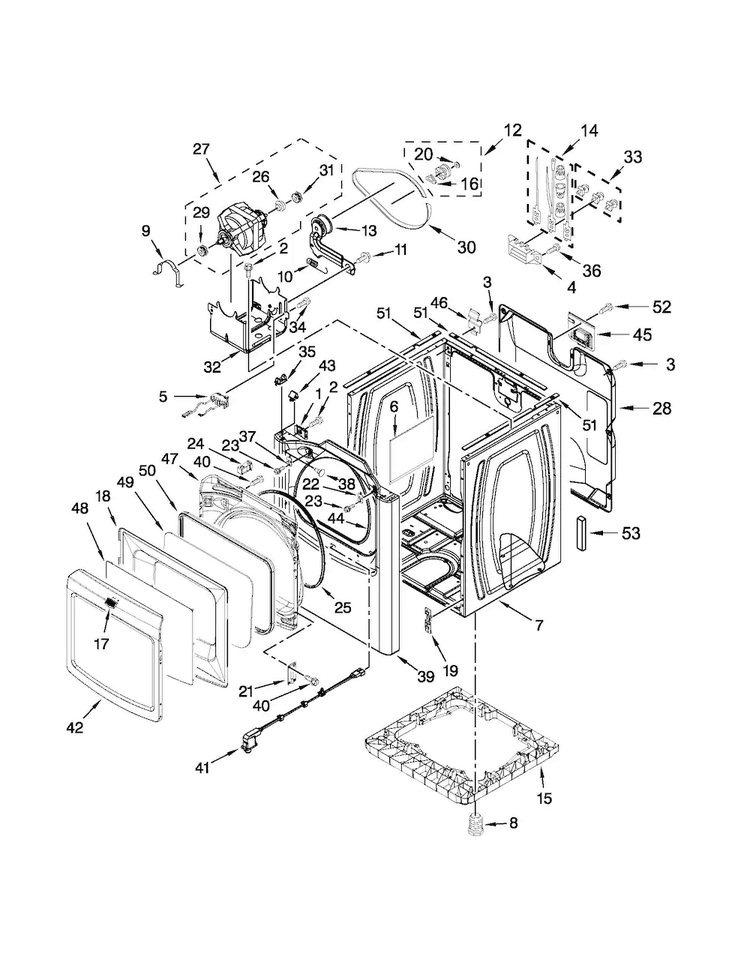 Cabinet Parts Diagram and Parts List for MEDB980BG0  Maytag Dryer