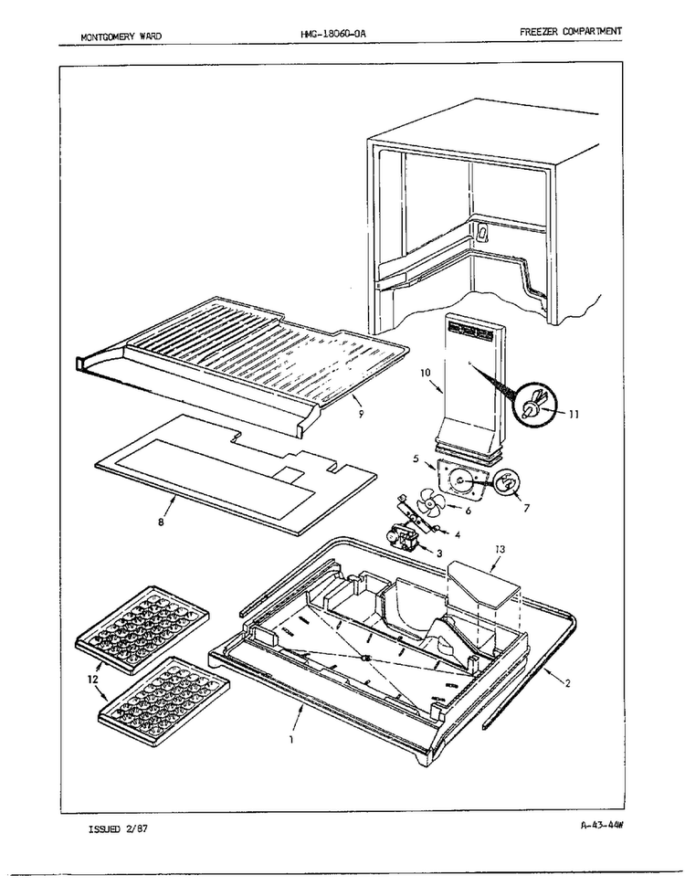 Freezer Compartment Diagram and Parts List for 18060-0A  Admiral Refrigerator