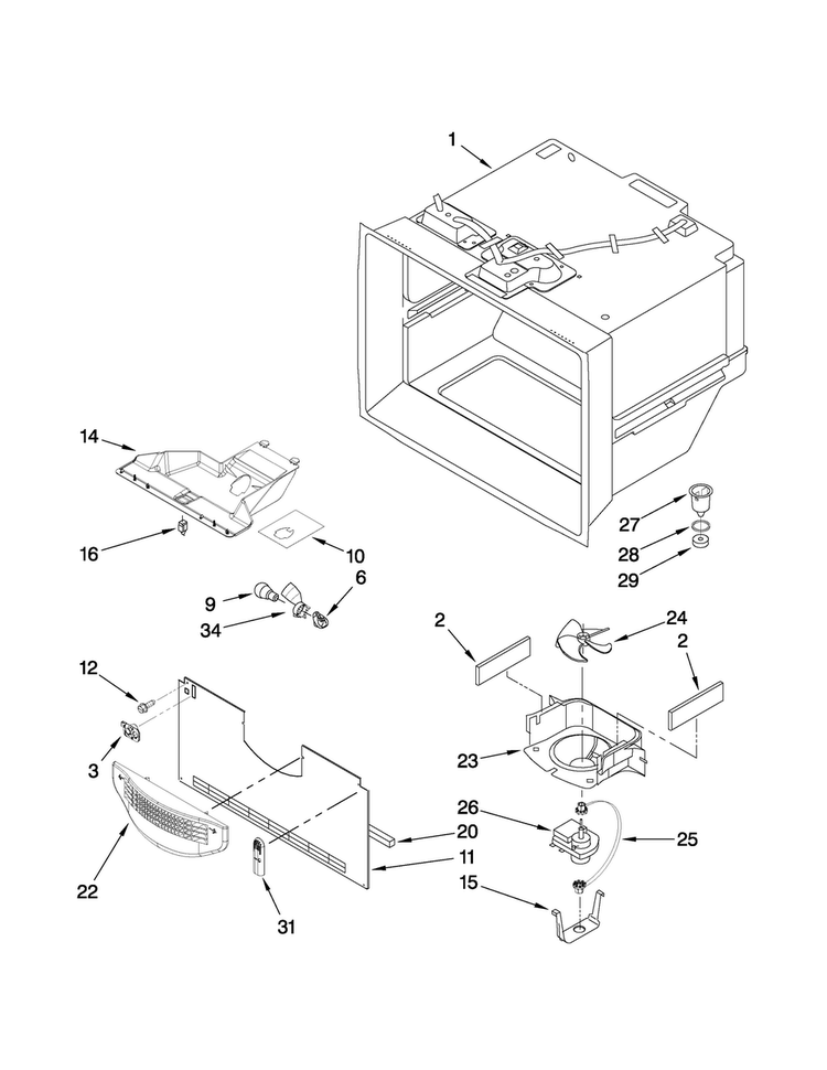 Freezer Liner Parts Diagram and Parts List for AB2225PEKS8  Amana Refrigerator