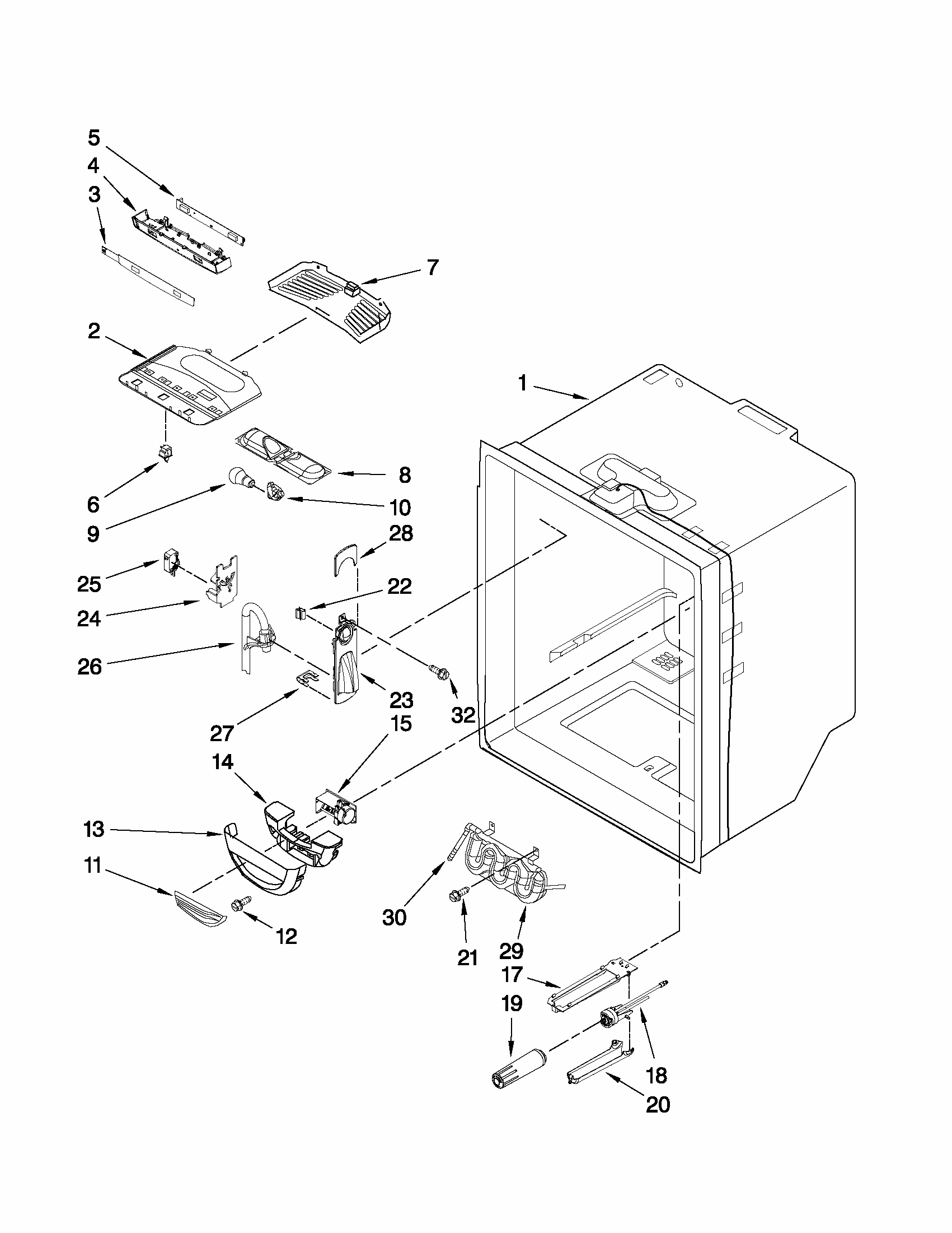 Refrigerator Liner Parts Diagram and Parts List for G32027WEKB4  Maytag Refrigerator