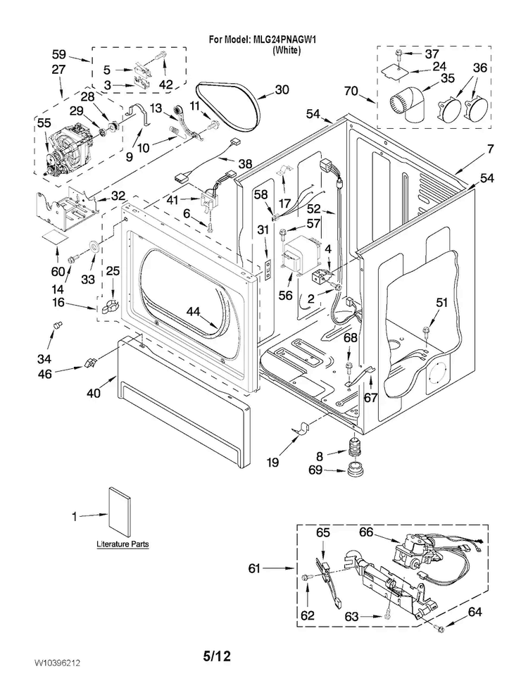 Lower Cabinet And Front Panel Parts Diagram and Parts List for MLG24PNAGW1  Maytag Dryer