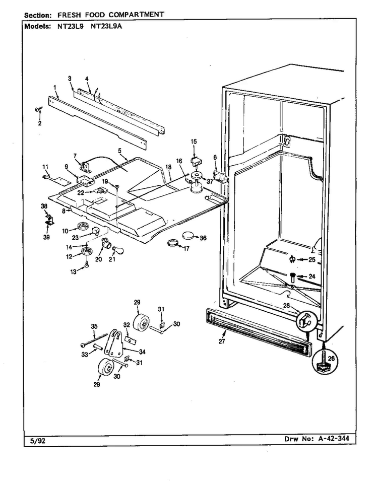 Fresh Food Compartment Diagram and Parts List for NT23L9A BA98C Admiral Refrigerator