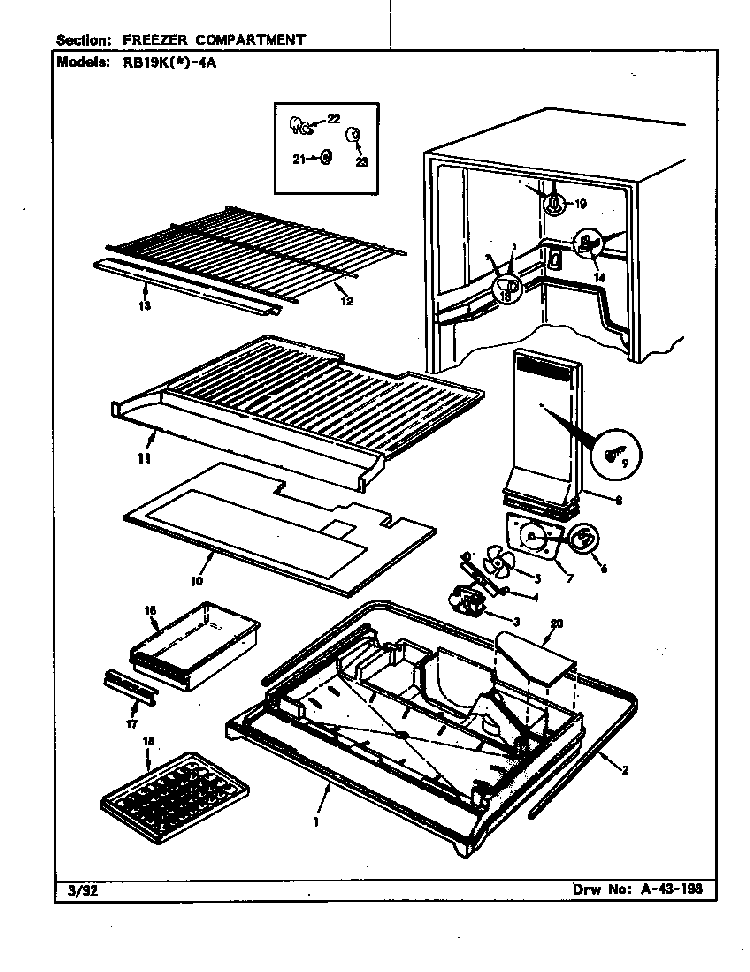 Freezer Compartment Diagram and Parts List for RB19KY-4A BG64A Magic Chef Refrigerator