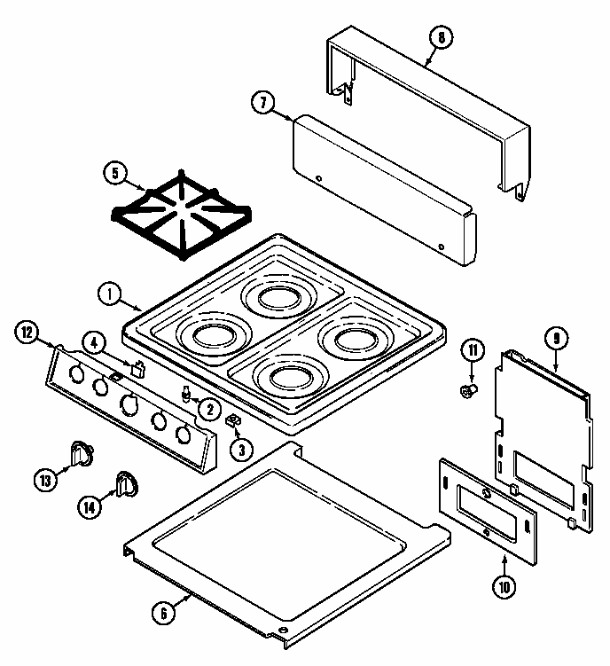 Top Assembly Diagram and Parts List for S1100PAW  Maytag Range