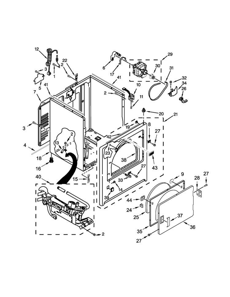 Cabinet Parts Diagram and Parts List for MGDC415EW1  Maytag Dryer