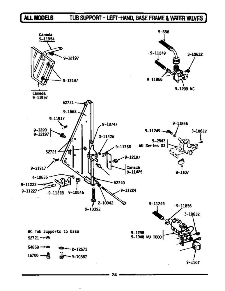 Tub Support Diagram and Parts List for WC502  Maytag Dishwasher