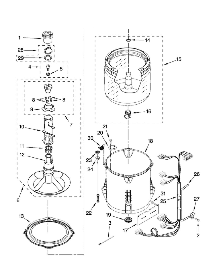 Basket And Tub Parts Diagram and Parts List for CAW9444XQ2  Crosley Washer