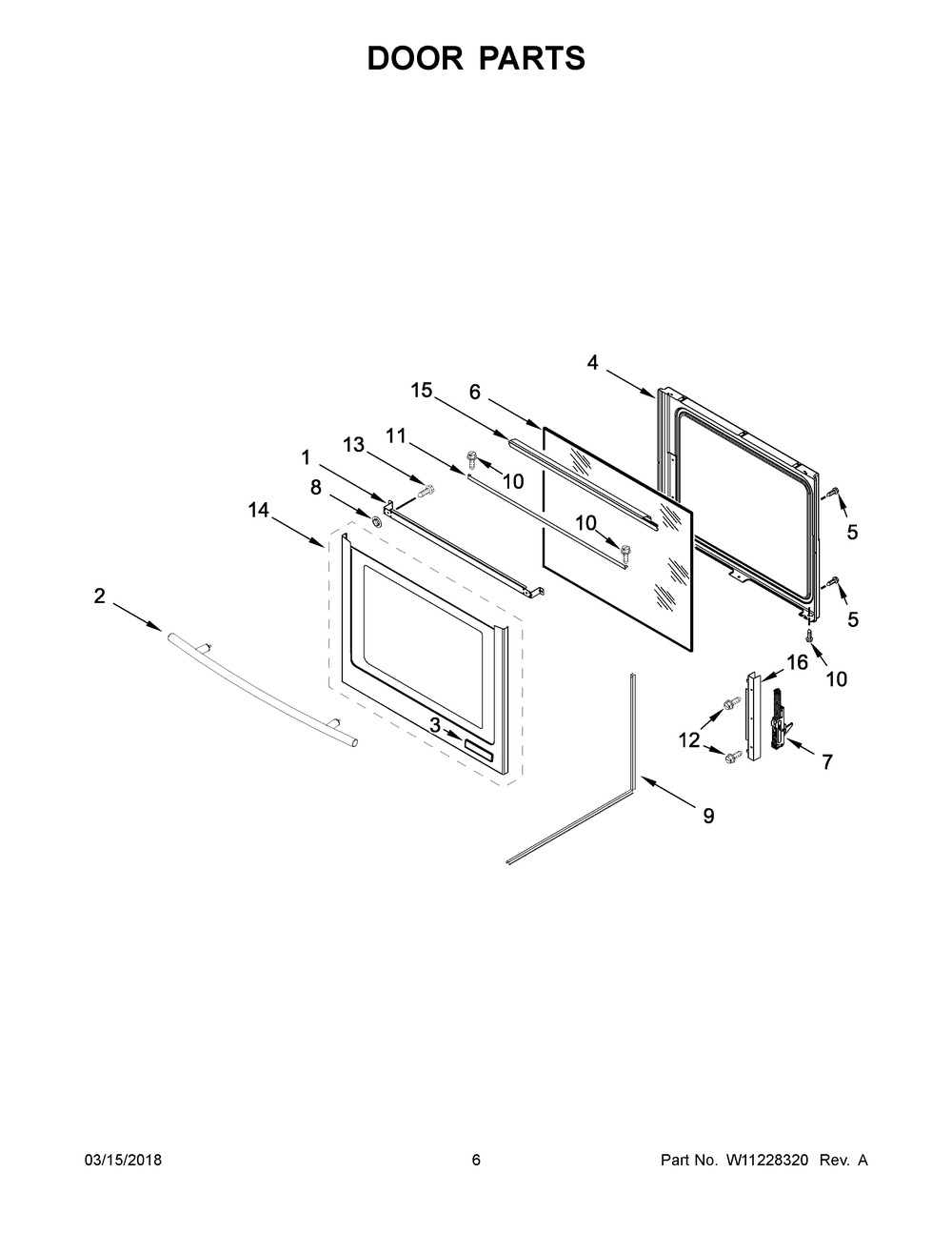 Door Parts Diagram and Parts List for JES1450CFS2  Maytag Range