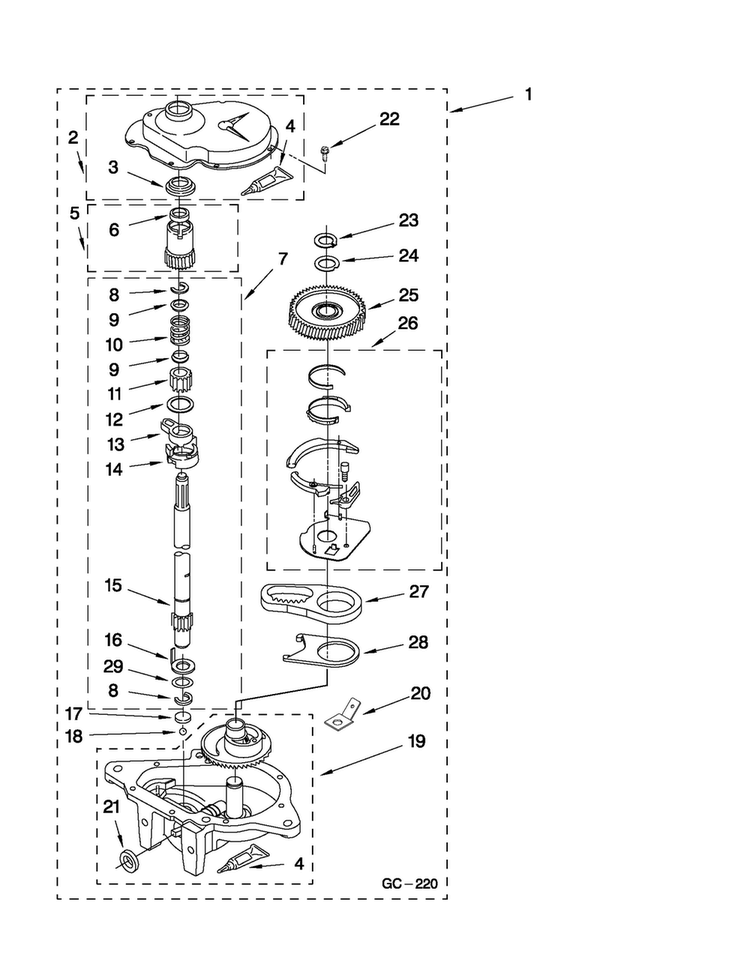 Gearcase Parts Diagram and Parts List for MET3800XW0  Maytag Washer Dryer Combo