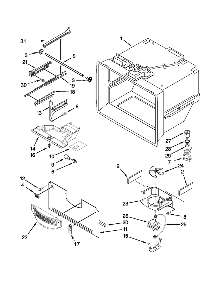 Freezer Liner Parts Diagram and Parts List for ABB1924WES3  Amana Refrigerator