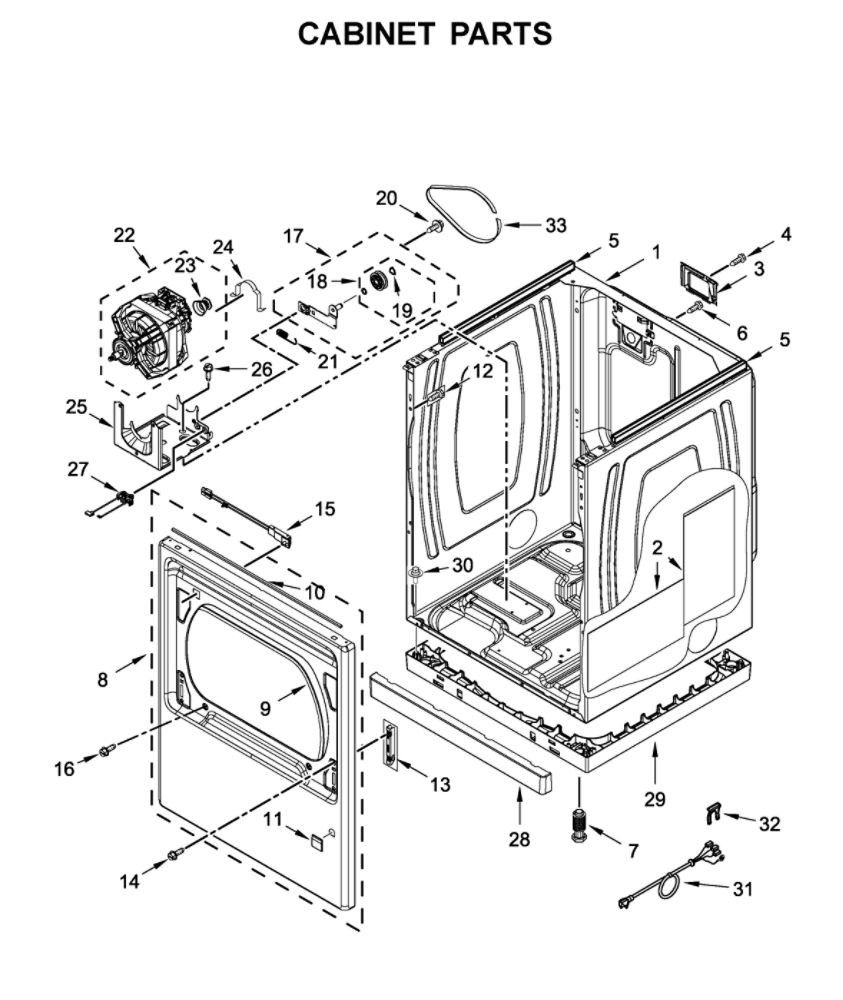 Cabinet Parts Diagram and Parts List for YMED7230HC1  Maytag Dryer