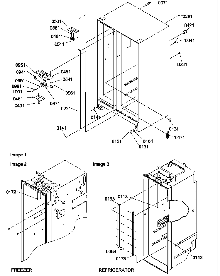 Cabinet Parts Diagram and Parts List for SGD521SW-P1197103WW  Amana Refrigerator