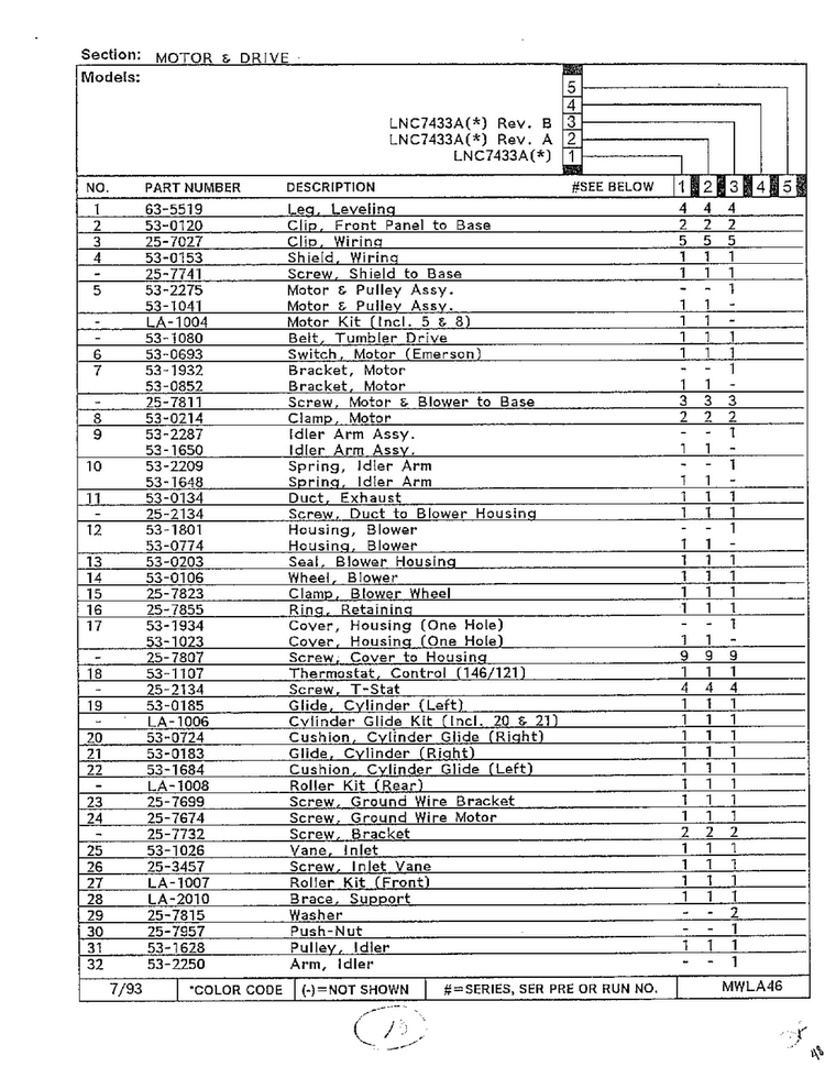 Motor And Drive Page 2 Diagram and Parts List for 7433A  Norge Dryer