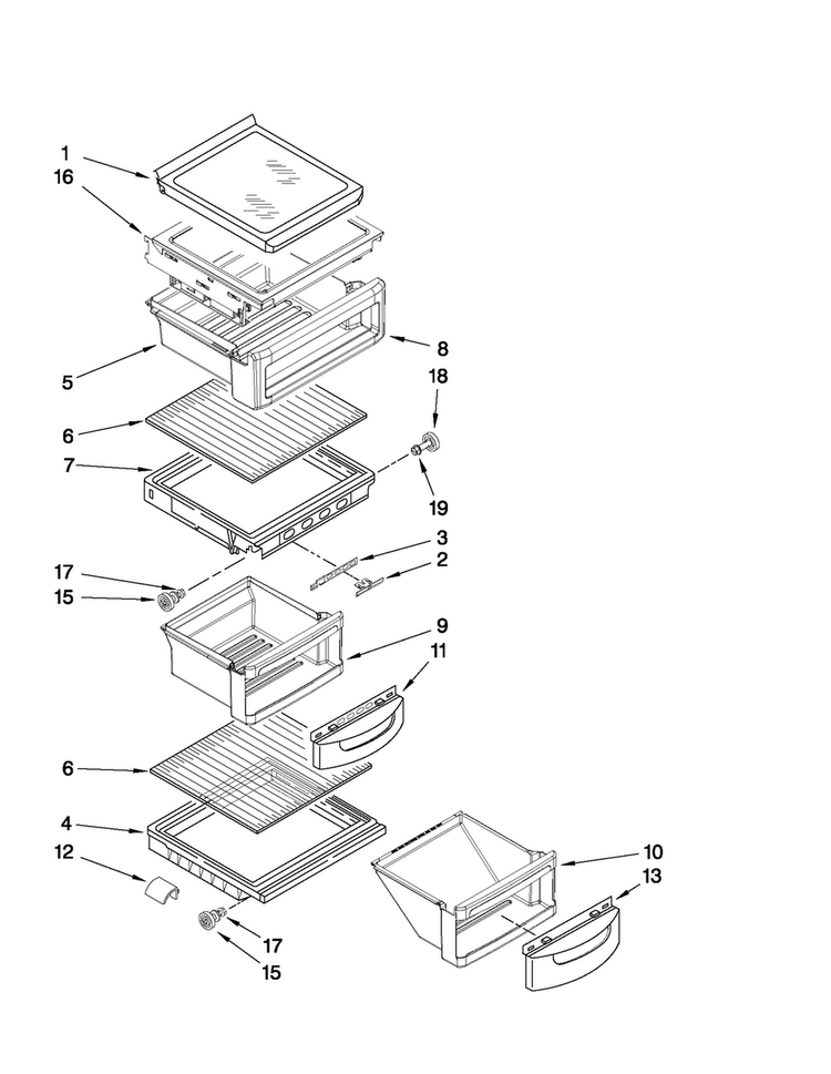 Refrigerator Shelf Parts Diagram and Parts List for MSD2559XEB03  Maytag Refrigerator