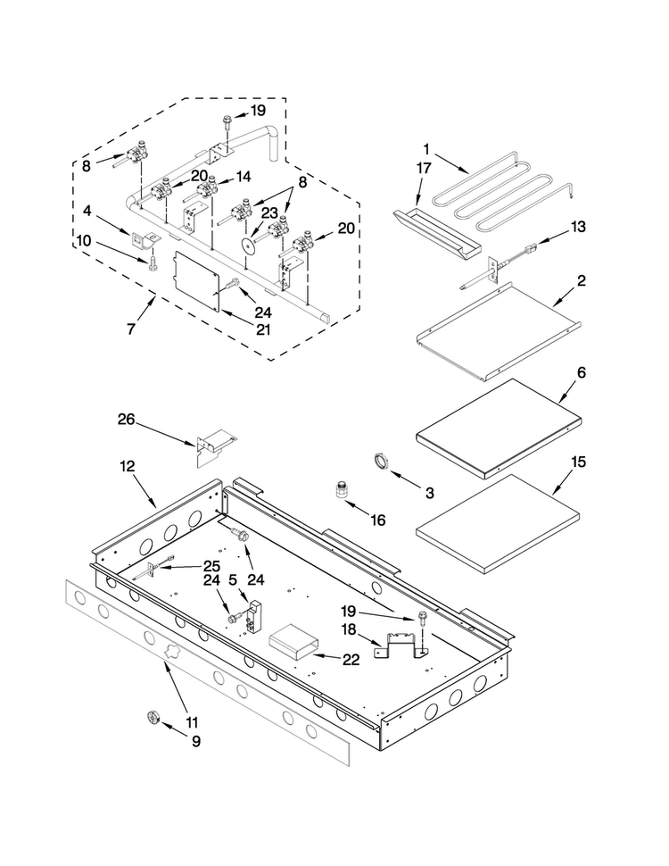 Burner Box, Gas Valves, And Switches Diagram and Parts List for JGRP548WP00  Jenn-Air Range