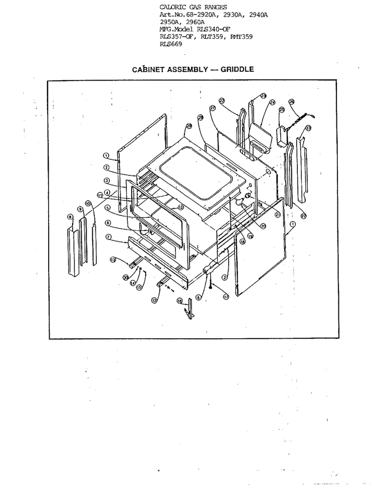Cabinet Assembly - Griddle Diagram and Parts List for 2940A  Amana Range