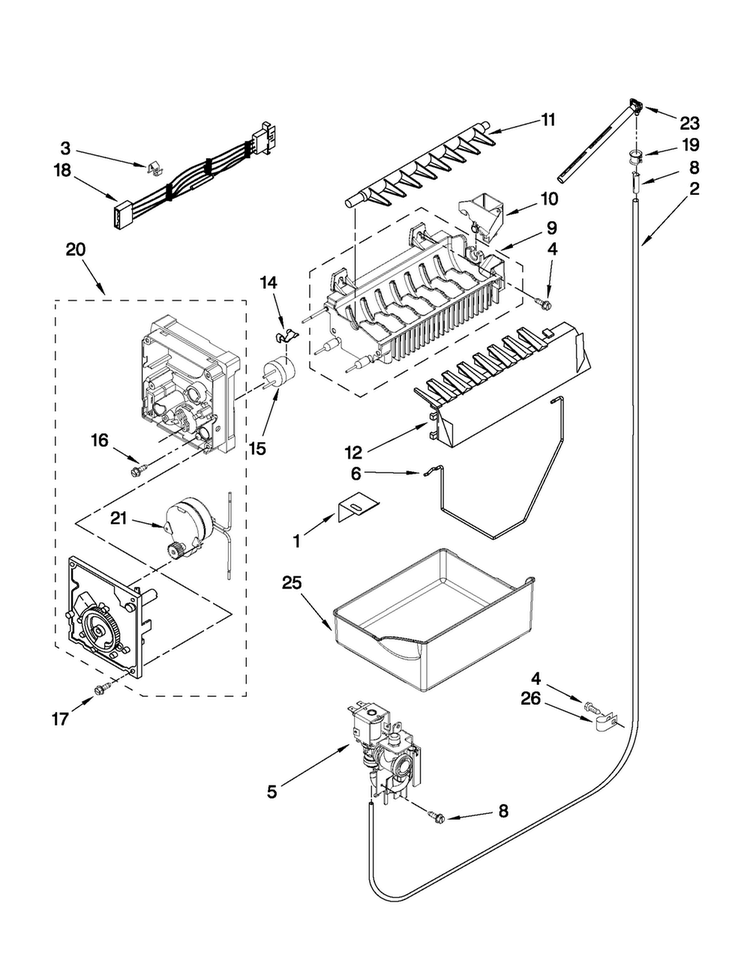 Icemaker Parts Diagram and Parts List for MBR1953YES3  Maytag Refrigerator