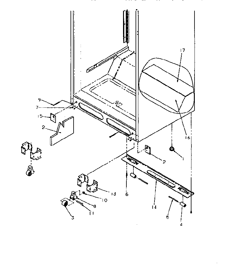 Cabinet Bottom Diagram and Parts List for TRI22S4L-P1196302WL  Amana Refrigerator
