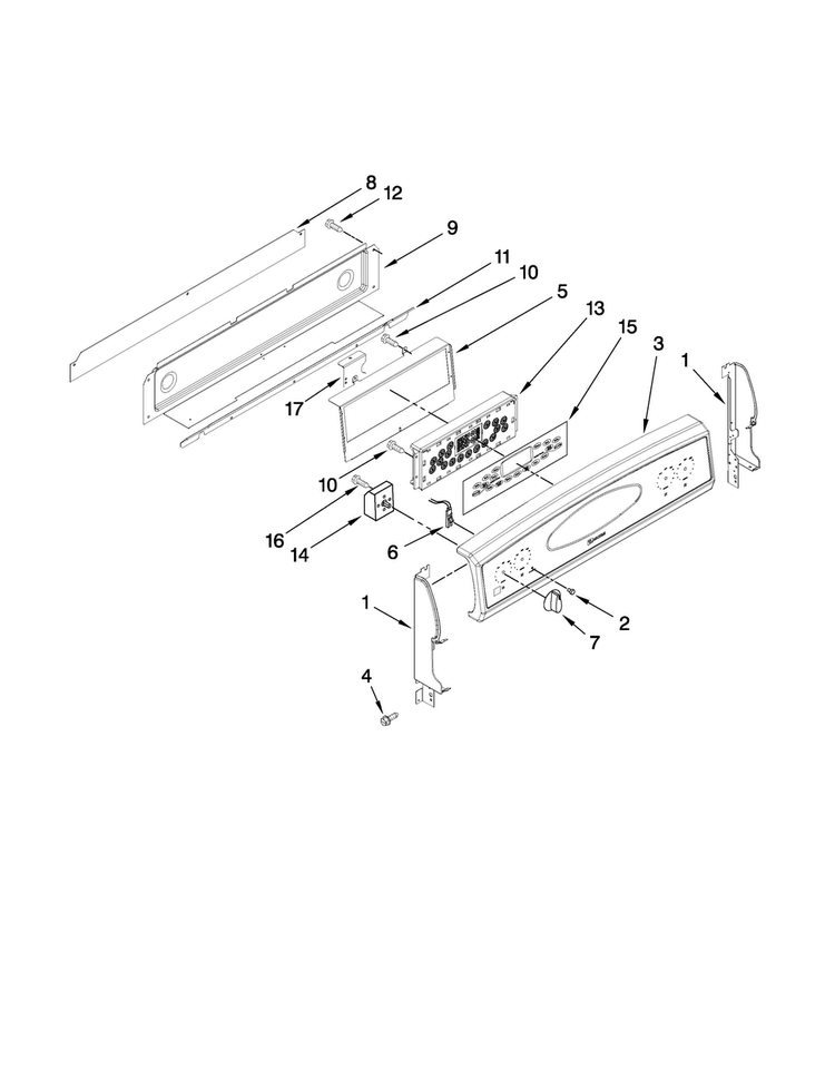 Control Panel Parts Diagram and Parts List for MER6755AAB24  Maytag Range