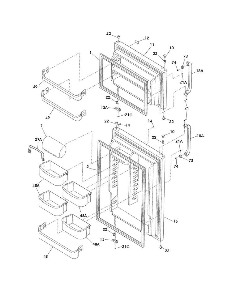 Door Diagram and Parts List for BRT18S6GW1  Crosley Refrigerator