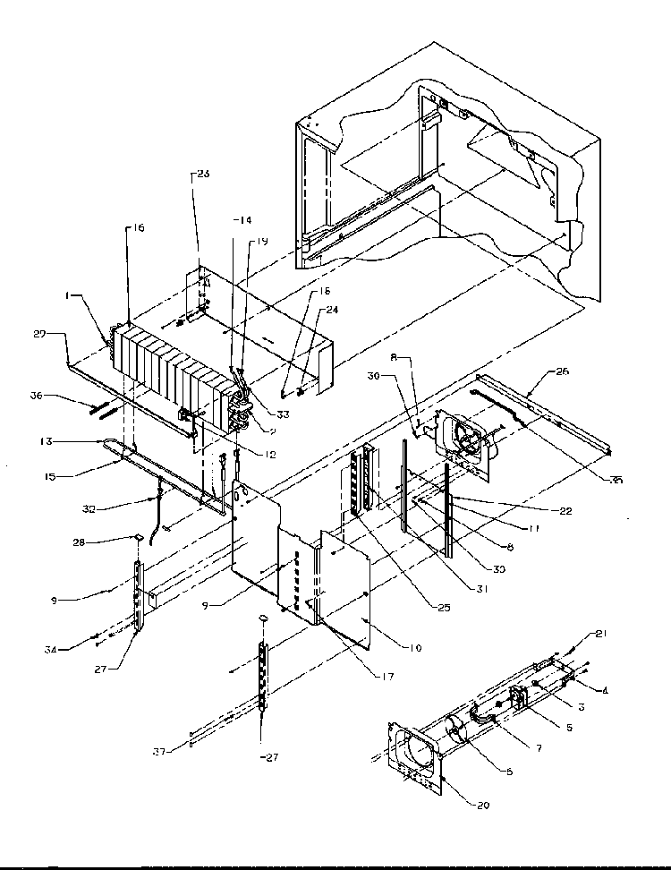 Evaporator Area Diagram and Parts List for TR22S4-P1196201WL  Amana Refrigerator