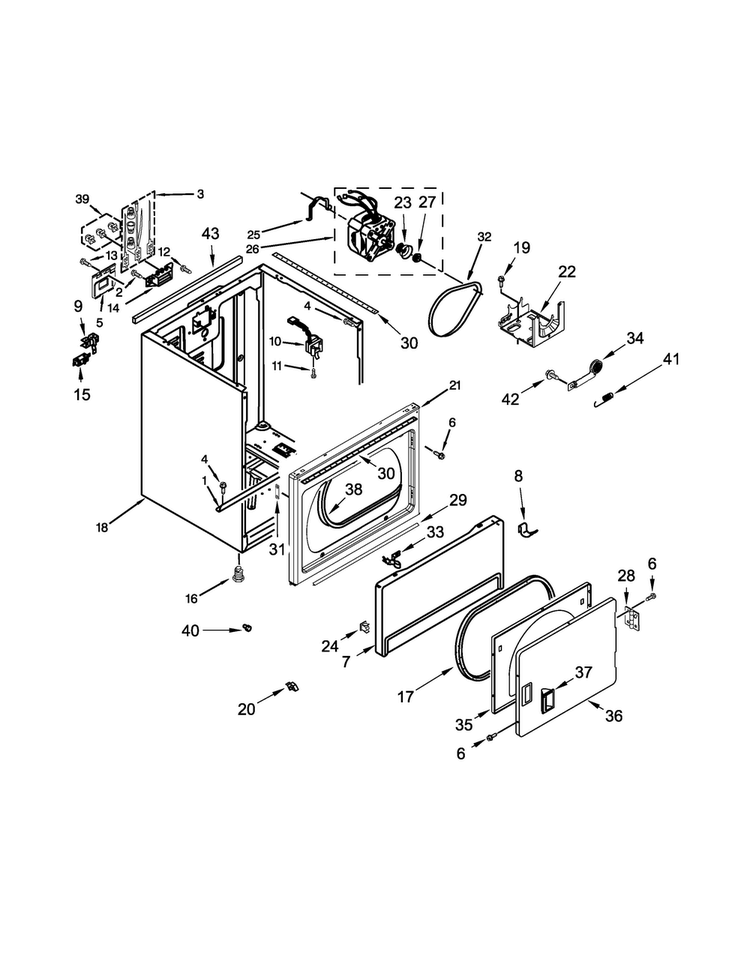 Cabinet Parts Diagram and Parts List for 4KMEDC100BQ0  Amana Dryer
