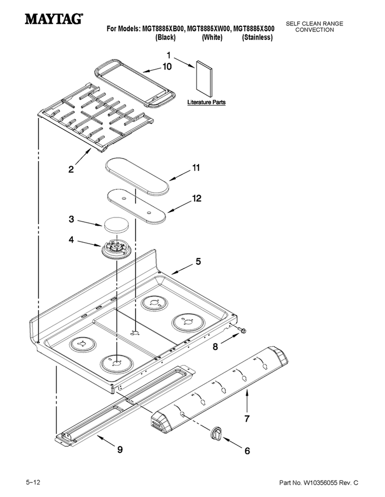 Cooktop Parts Diagram and Parts List for MGT8885XB00  Maytag Range