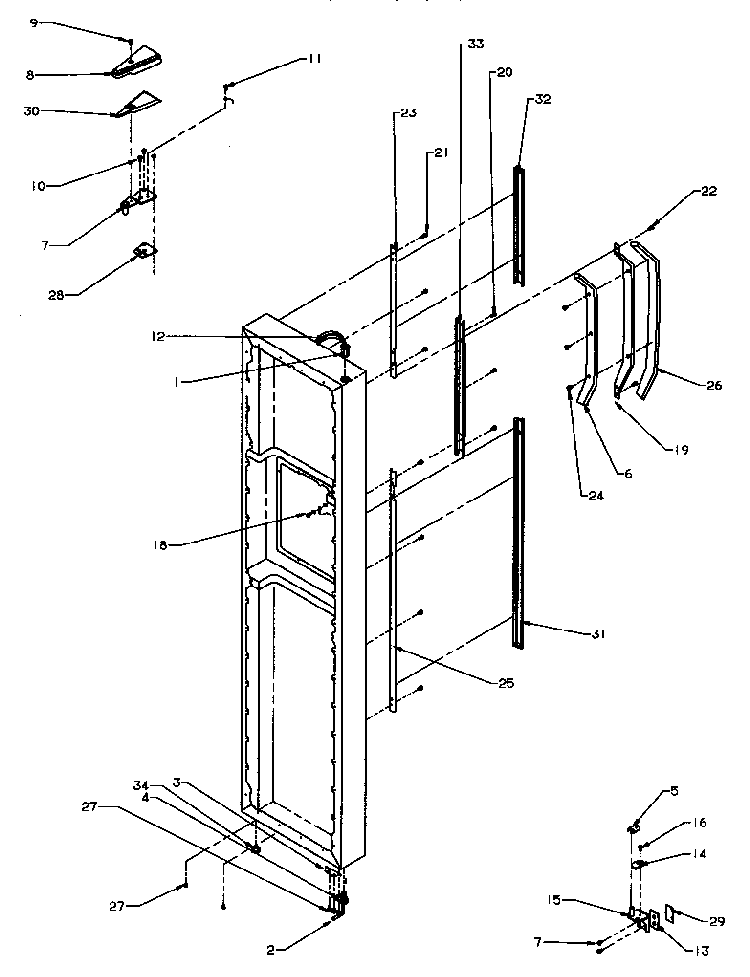Freezer Door Hinge And Trim Parts Diagram and Parts List for SPD25QA3W-P1181321WW  Amana Refrigerator