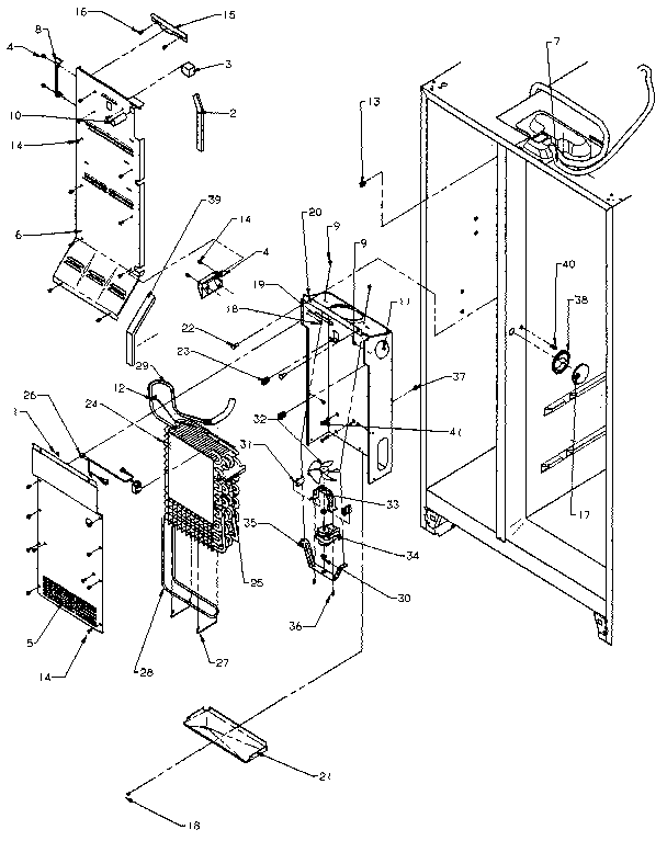 Evaporator And Air Handling Diagram and Parts List for SXD27N-P1162411W  Amana Refrigerator