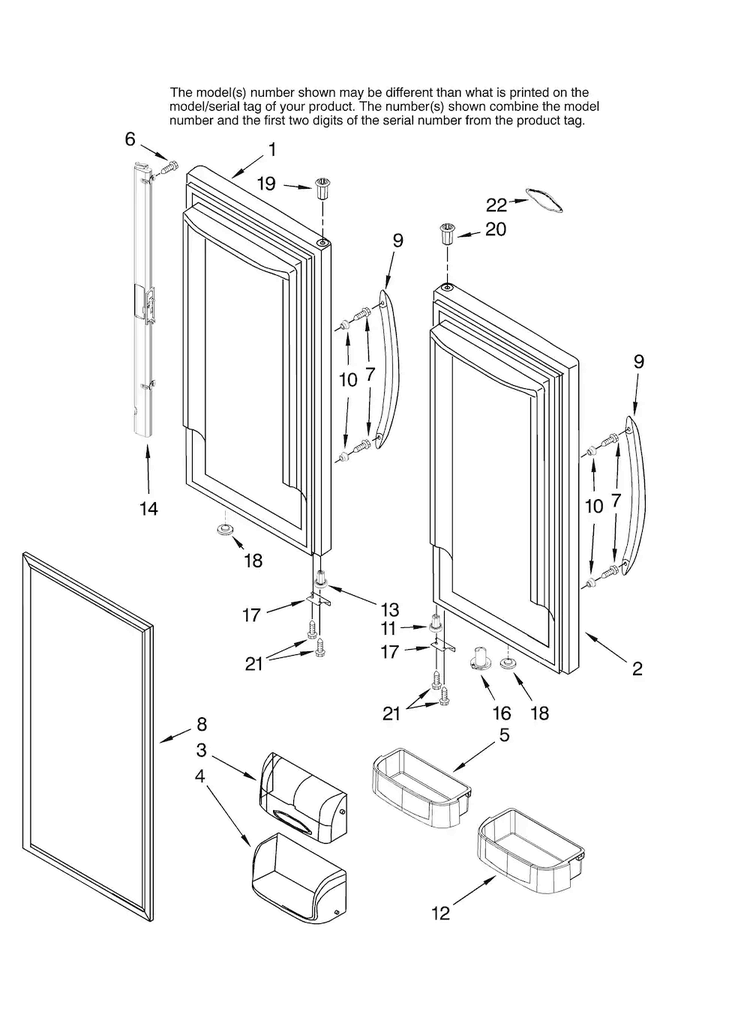 Refrigerator Door Parts Diagram and Parts List for MFD2562KES11  Maytag Refrigerator