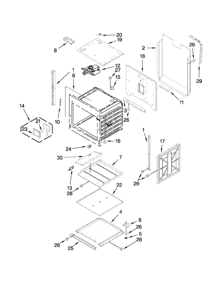 Lower Oven Parts Diagram and Parts List for JJW3830WB02  Jenn-Air Wall Oven
