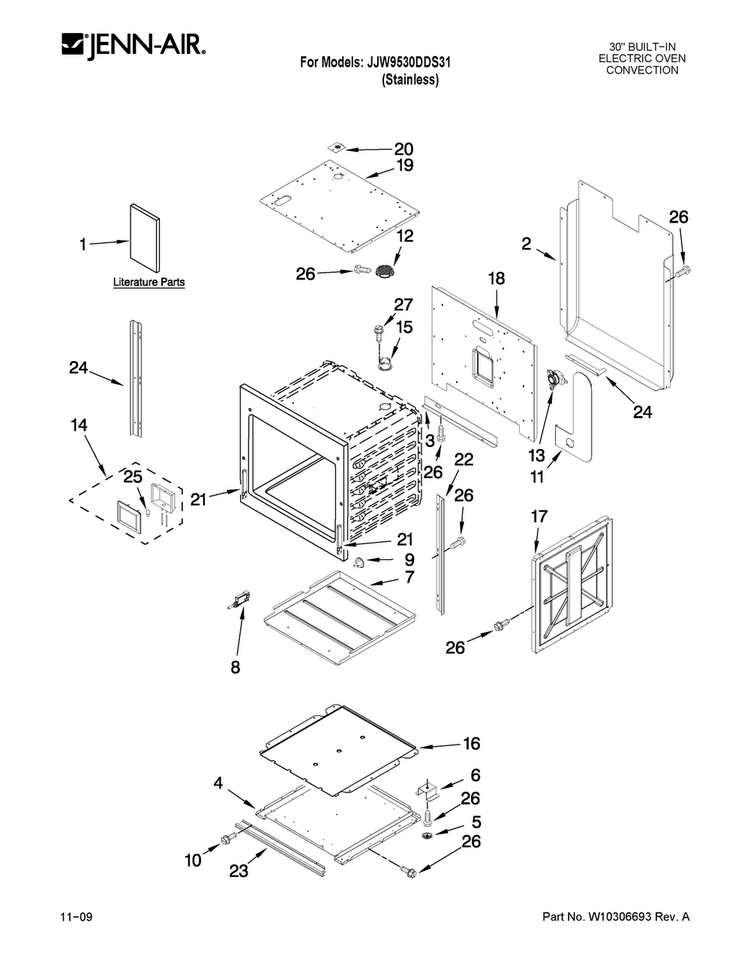 Oven Parts Diagram and Parts List for JJW9530DDS31  Jenn-Air Wall Oven