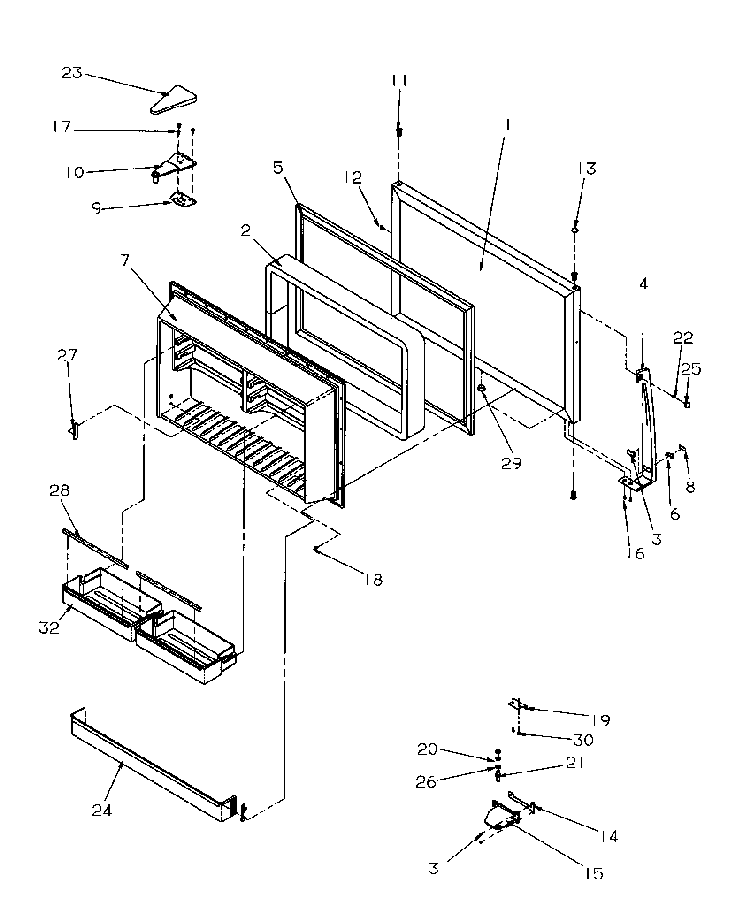 Freezer Door Diagram and Parts List for TR522SW-P1182701WW  Amana Refrigerator