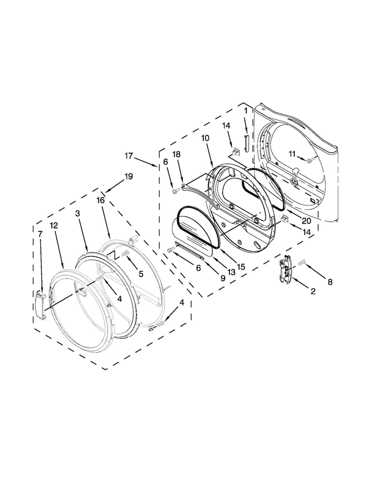 Door Parts Diagram and Parts List for MEDE251YL1  Maytag Dryer
