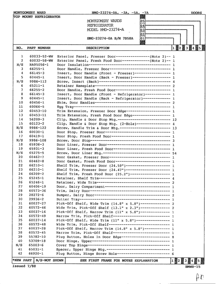 Doors Page 2 Diagram and Parts List for 23274A  Admiral Refrigerator