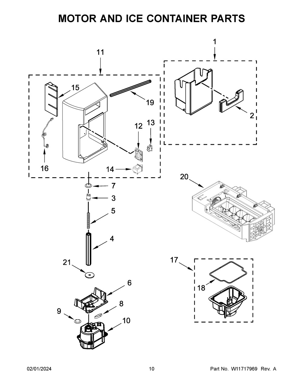 Motor And Ice Container Parts Diagram and Parts List for MSS25C4MGZ08  Maytag Refrigerator