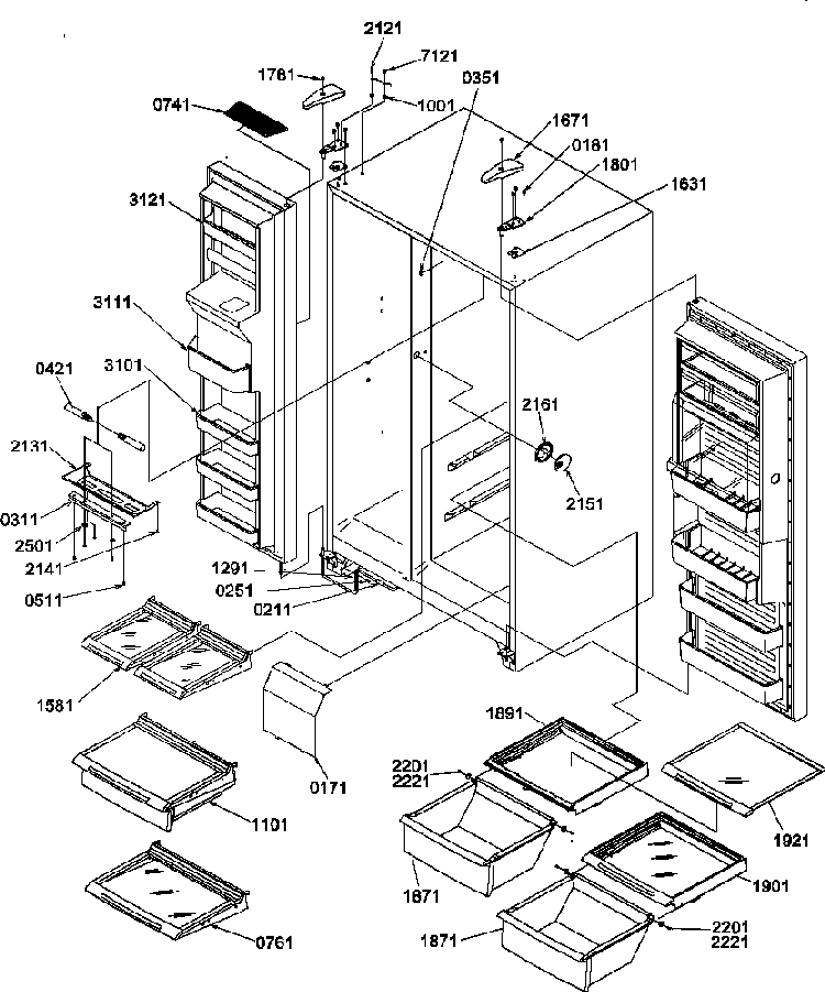 Refrigerator/freezer Shelves, Lights, And Hinges Diagram and Parts List for SRD325S5E-P1307201WE  Amana Refrigerator