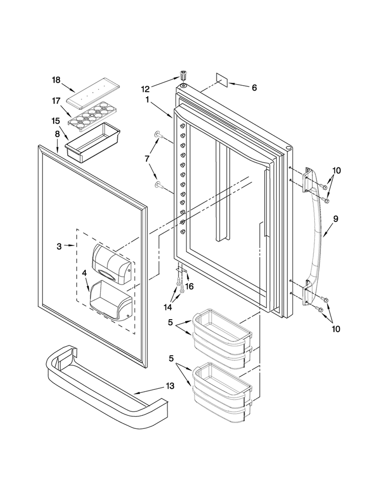 Refrigerator Door Parts Diagram and Parts List for AB2225PEKB3  Amana Refrigerator